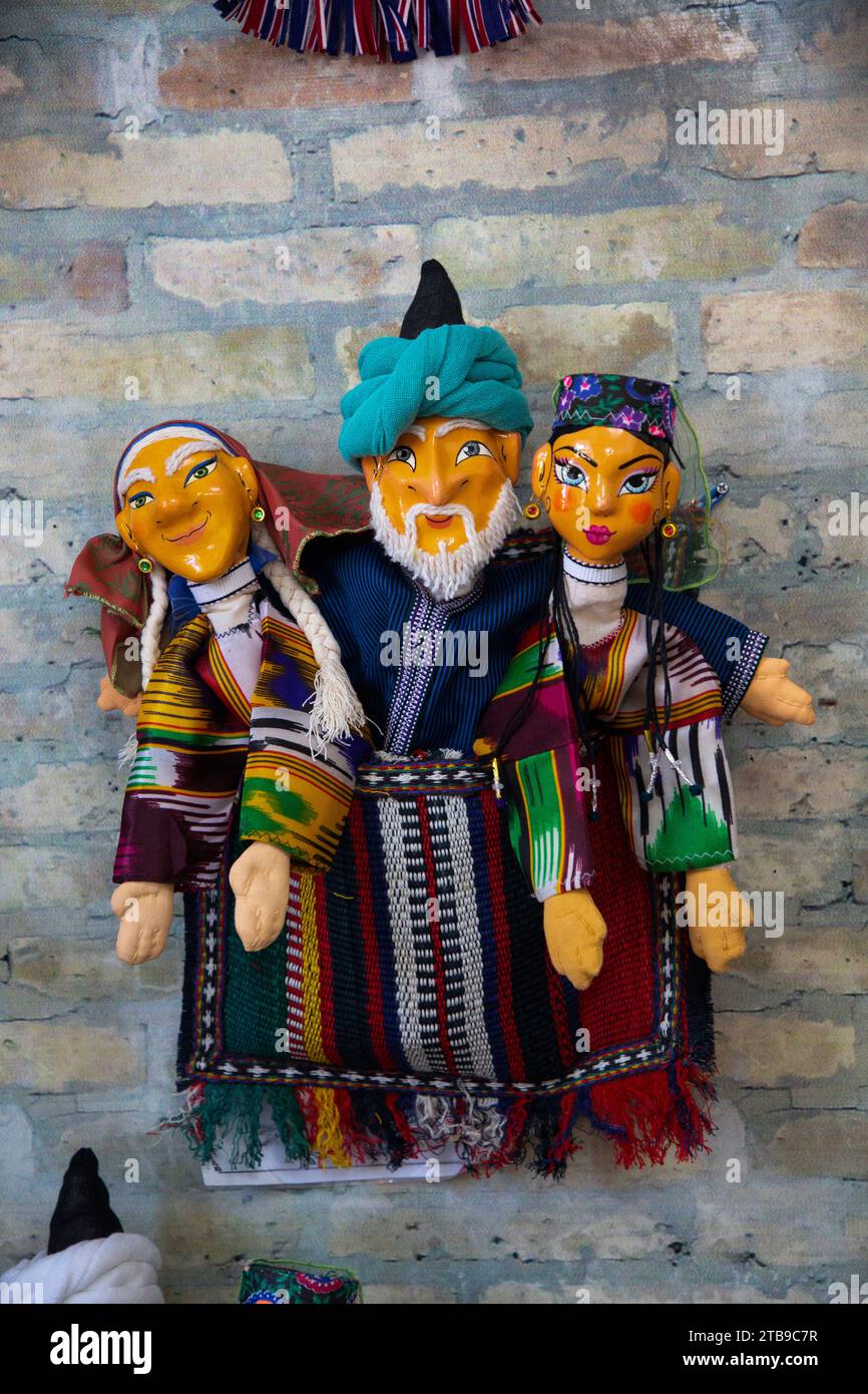 Handmade puppets at the Bukhara Puppet Theatre; Bukhara, Uzbekistan Stock Photo