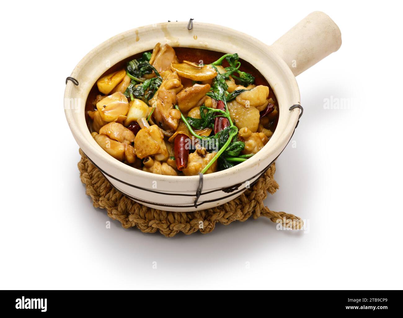 three-cup chicken ( San Bei Ji ) in a clay pot, Taiwanese traditional food Stock Photo