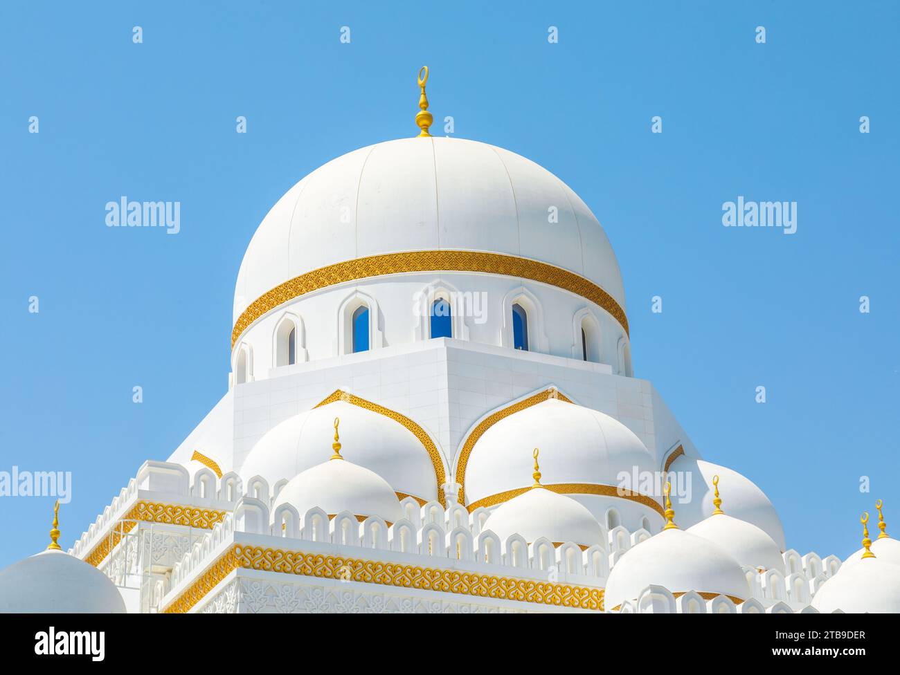 Dubai, United Arab Emirates - June 21, 2023: Closeup of domes of Sheikh Rashid Bin Mohammed Mosque in Dubai city during a day Stock Photo