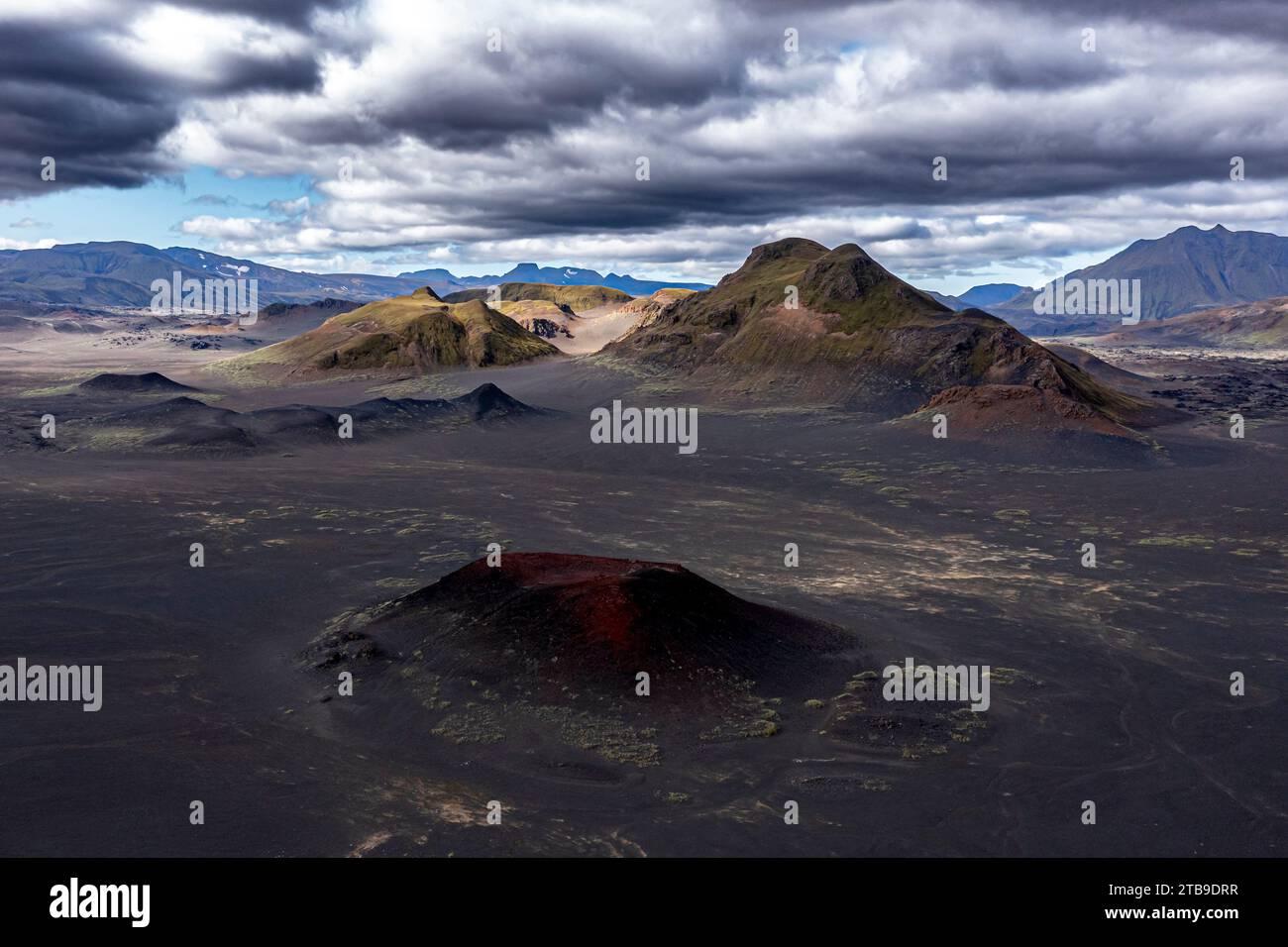 urzeitliche Vulkanlandschaft in der Nähe von Landmannalaugar, Iceland Stock Photo