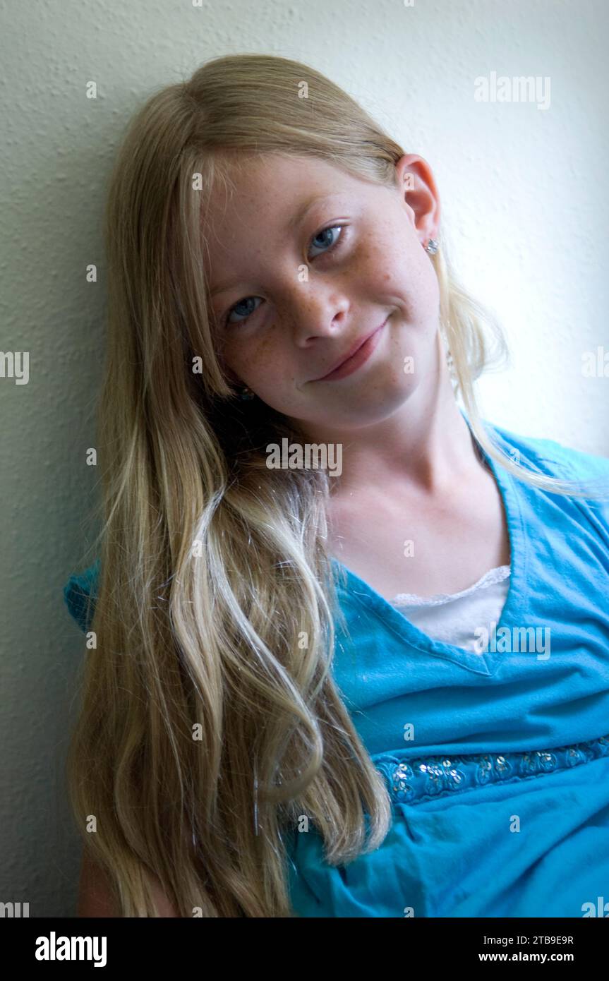 Portrait of a young girl posing in natural light; Lincoln, Nebraska, United States of America Stock Photo
