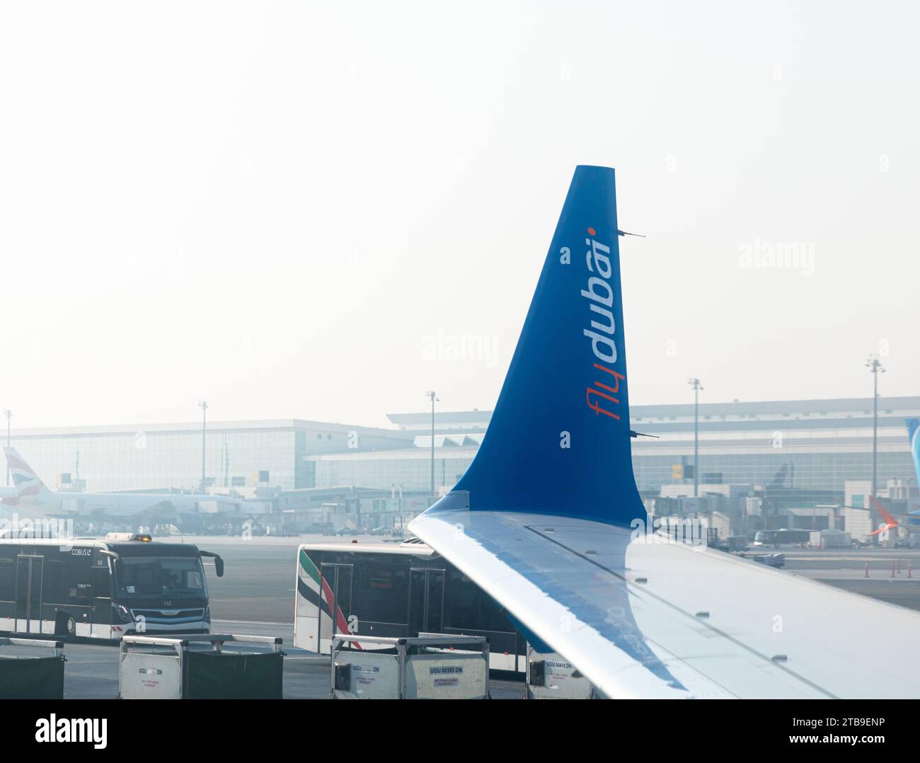 Dubai, United Arab Emirates October 12, 2023 Plane wing with Fly