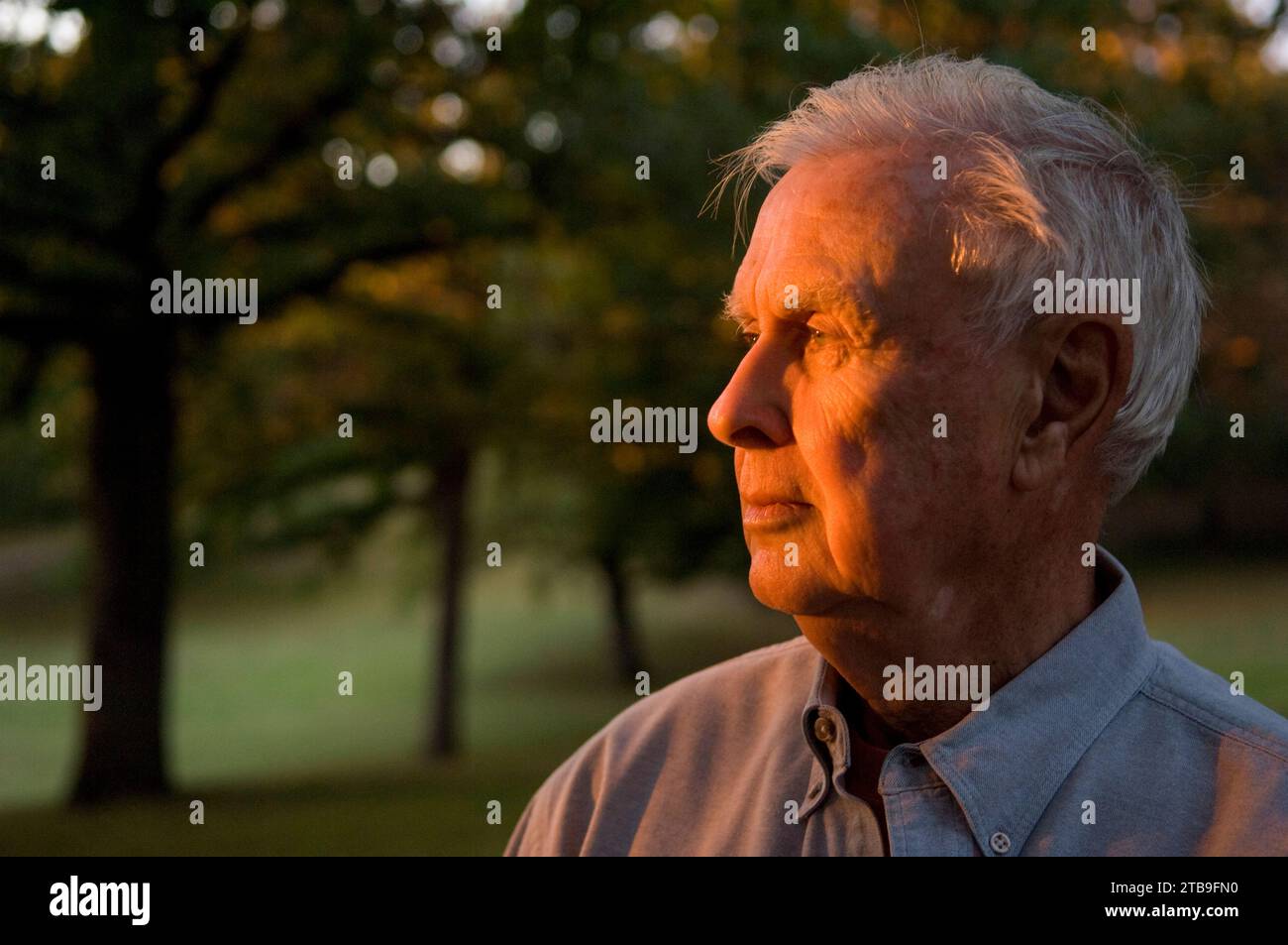 Outdoor portrait of a man in sunset light; Tulsa, Oklahoma, United States of America Stock Photo