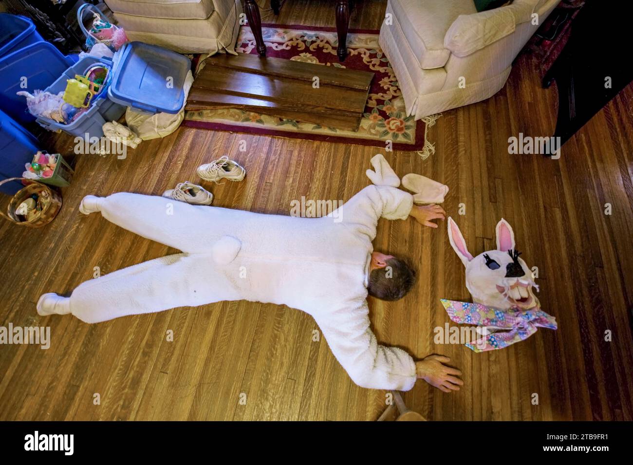 Exhausted Easter Bunny; Lincoln, Nebraska, United States of America Stock Photo