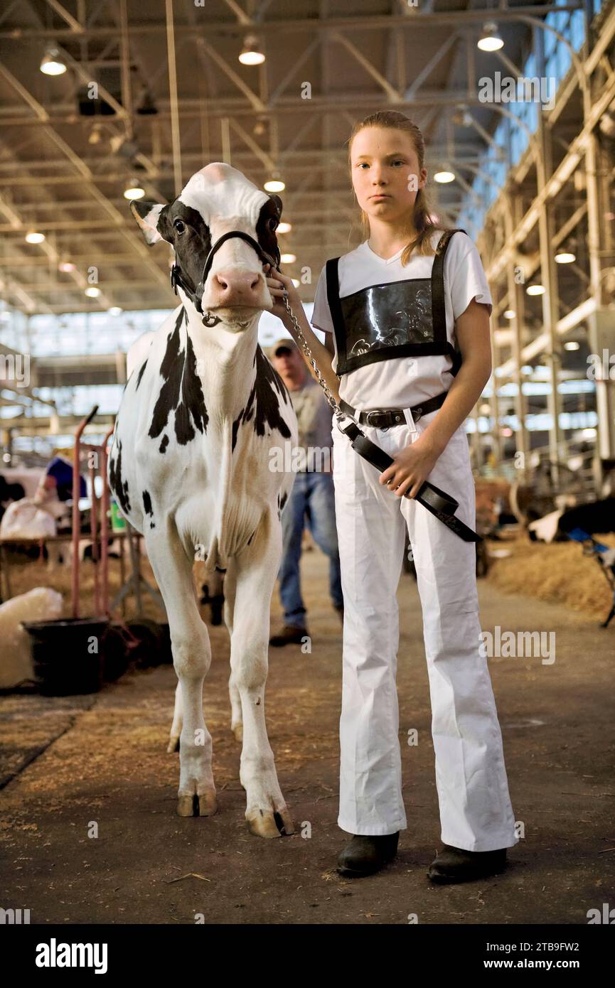 Teenager and her calf took top honors at the Indiana State Fair, USA; Indianapolis, Indiana, United States of America Stock Photo
