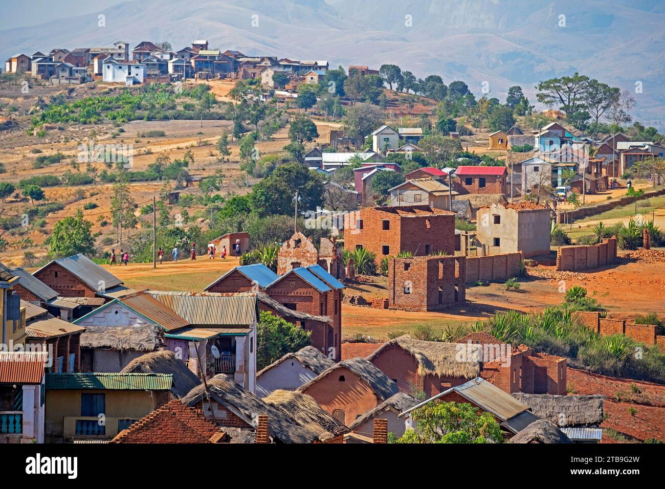 Madagascar Rural Mosques Houses of rural village on hillside on the outskirts of Ambalavao ...