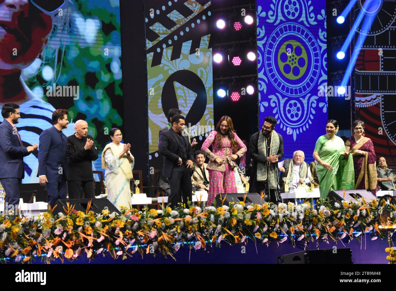 Kolkata, West Bengal, India. 5th Dec, 2023. Mamata Banerjee, Chief Minister of West Bengal, Bollywood star actor Salman Khan and other dignitaries and actors dancing at the inaugural function of the 29th edition of the Kolkata International Film Festival (KIFF 29), organized by the Information and Cultural Affairs Department, Government of West Bengal, which is scheduled to be held between 5 - 12 December, 2023 in Kolkata, the cultural capital of the State of West Bengal. this festival is accredited by the International Federation of Film Producers' Association or FIAPF. (Credit Image: © Bi Stock Photo