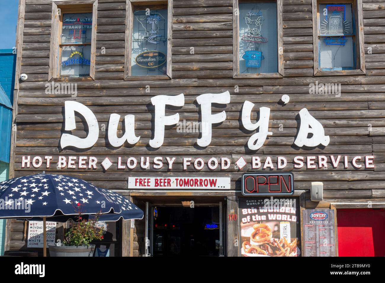 Duffy's Tavern Sign Part Of The Bowery Music Venue  Myrtle Beach, South Carolina United States Stock Photo