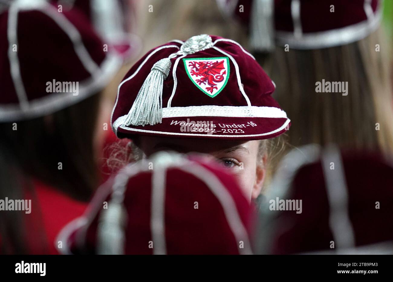 The Wales Under-16 and Under-19 teams being awarded caps at half time during the UEFA Women's Nations League Group A3 match at Swansea.com Stadium, Wales. Picture date: Tuesday December 5, 2023. Stock Photo