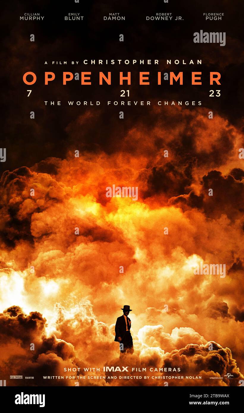 Oppenheimer (2023) directed by Christopher Nolan and starring Cillian Murphy, Emily Blunt and Matt Damon. The story of American scientist, J. Robert Oppenheimer, and his role in the development of the atomic bomb. US advance poster***EDITORIAL USE ONLY***. Credit: BFA / Universal Pictures Stock Photo