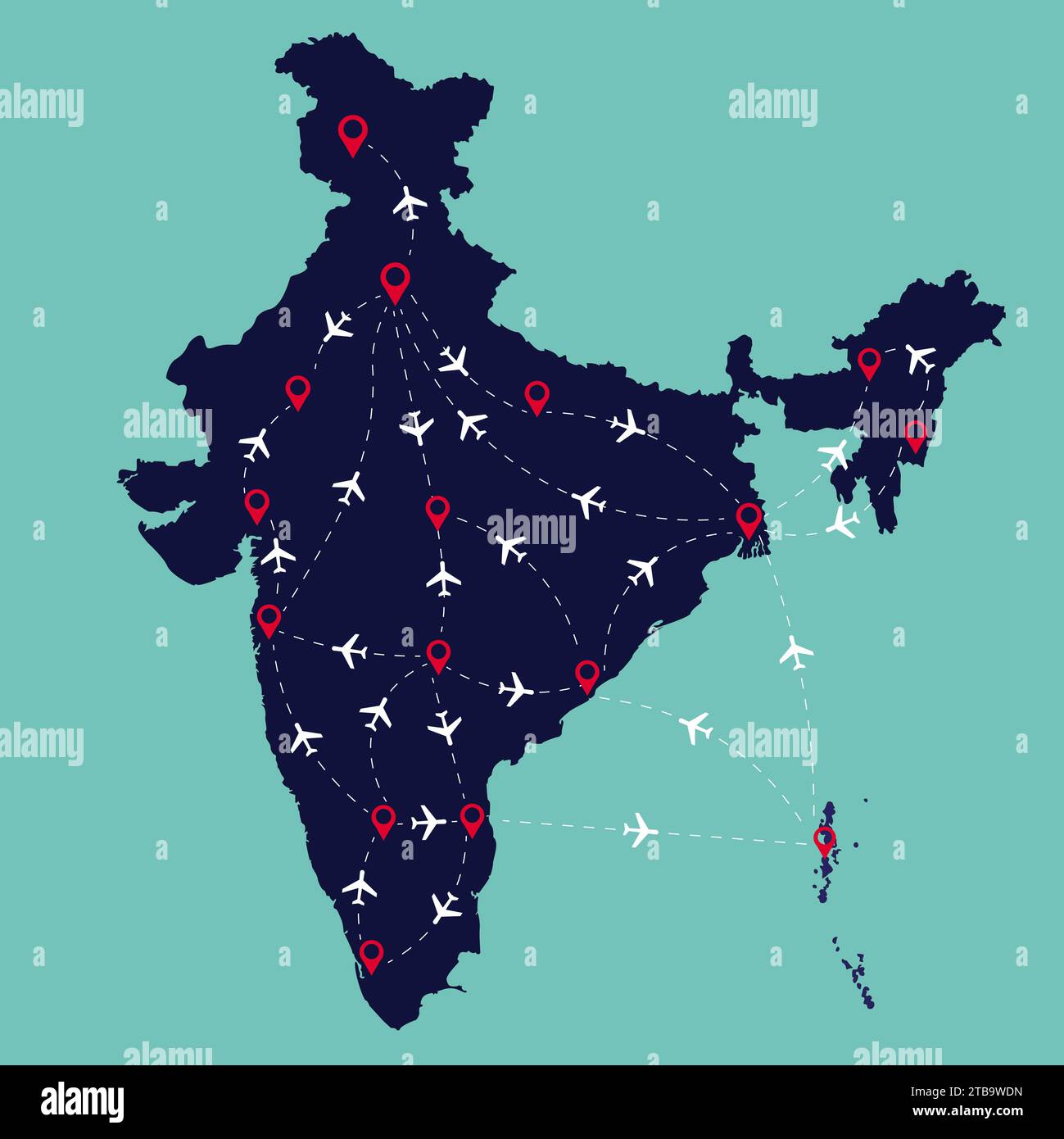 Indian Air Route in the India Map vector illustration Stock Vector