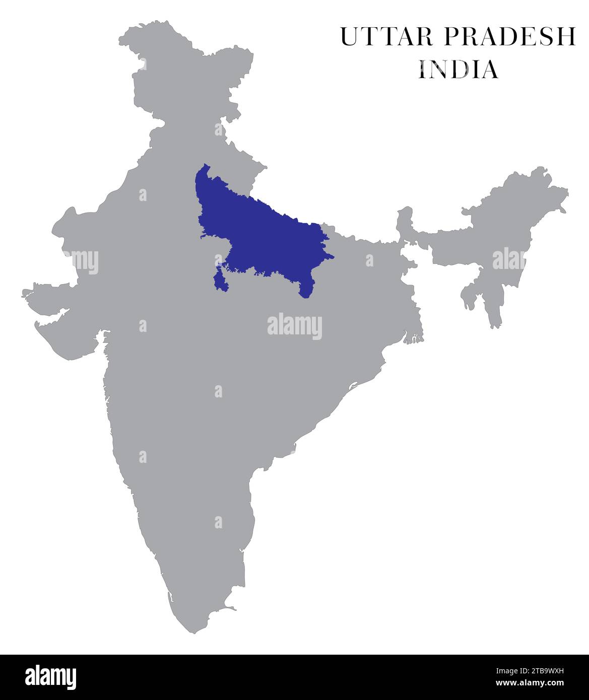 Uttar Pradesh Highlighted in India Map vector illustration Stock Vector