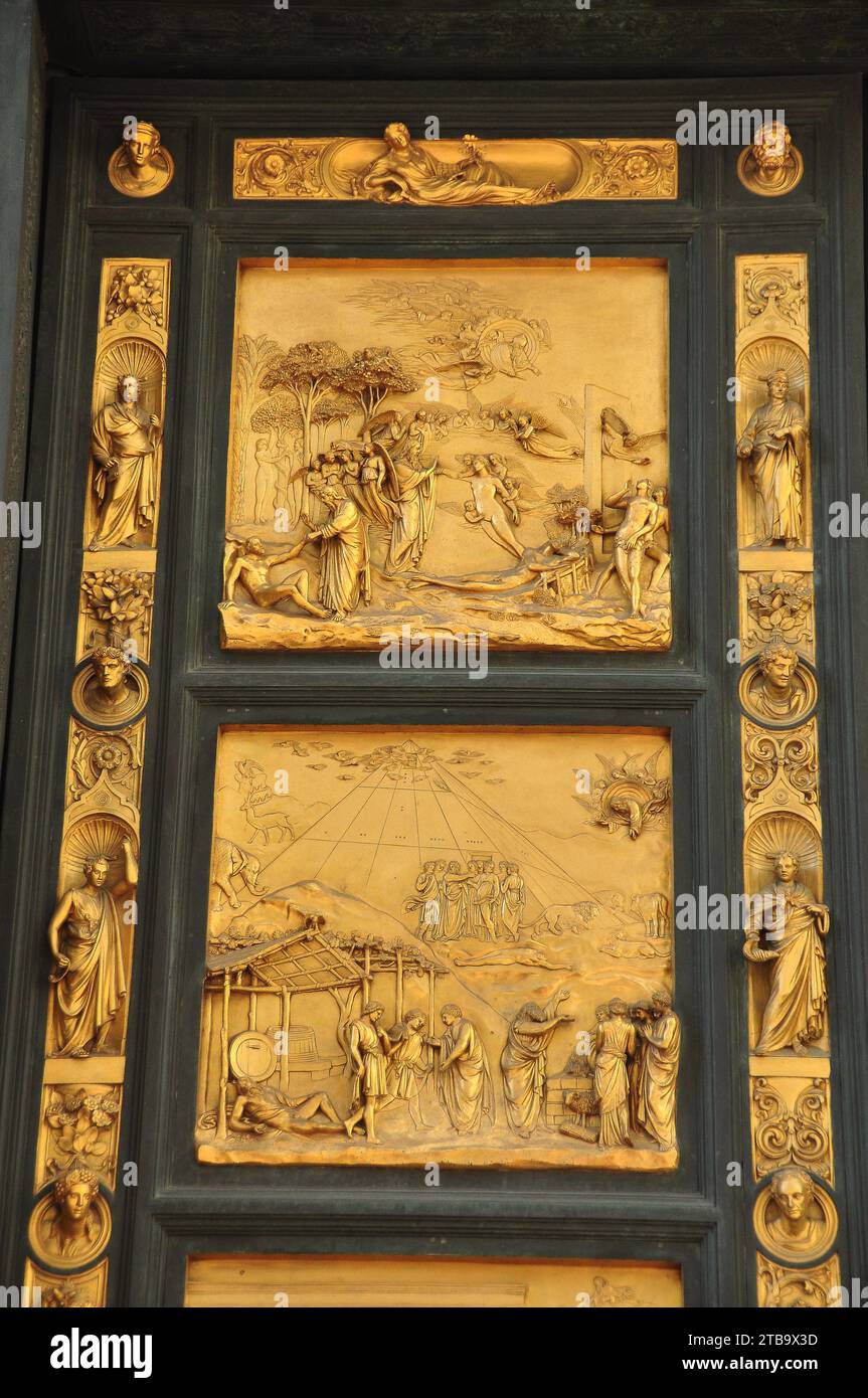 Bronze doors on the Baptistery in Florence Italy, Tuscany. Stock Photo