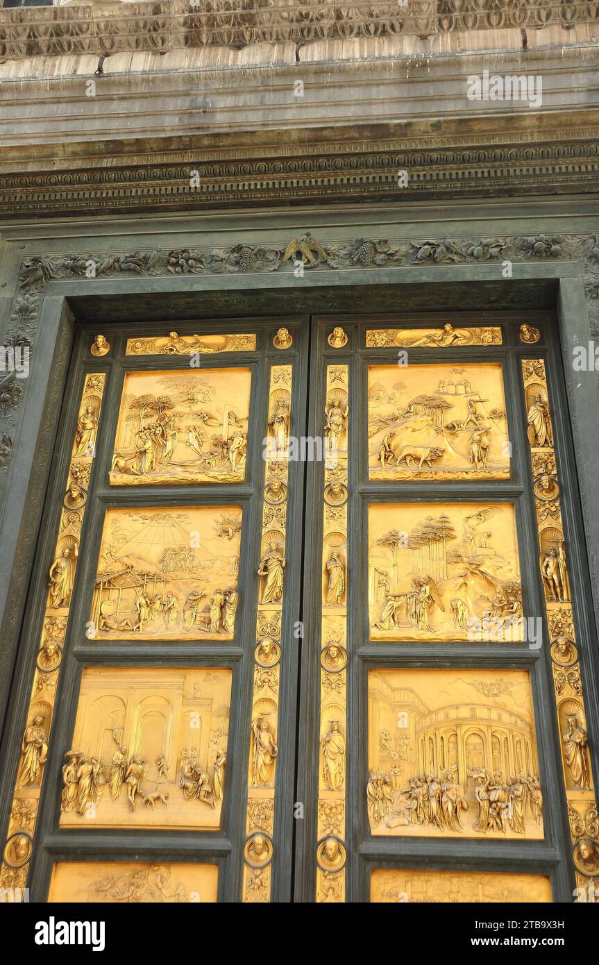 Bronze doors on the Baptistery in Florence Italy, Tuscany. Stock Photo