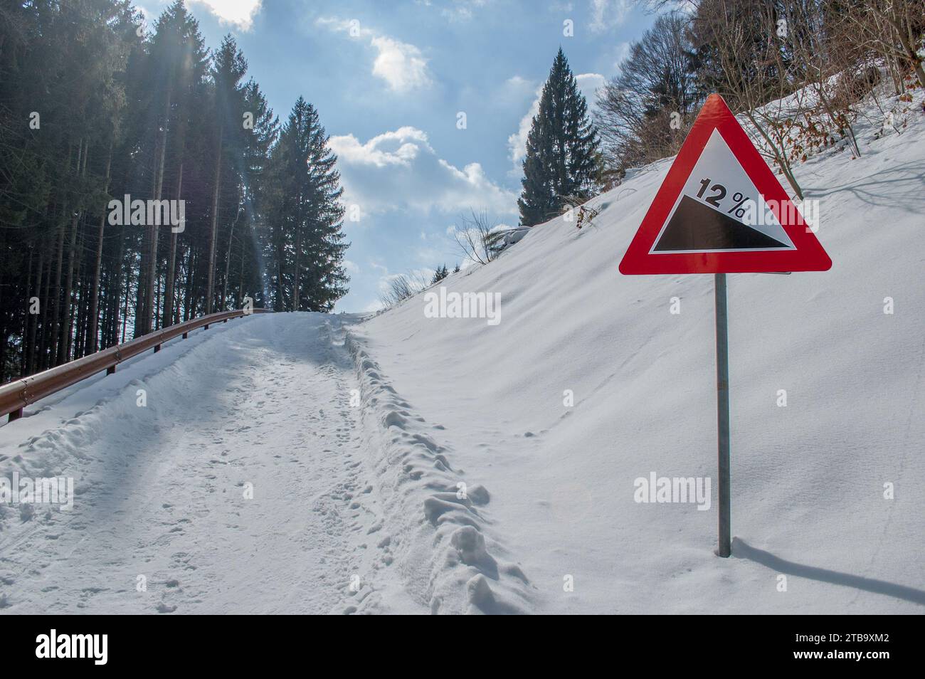 Obligation of snow chains Stock Photo