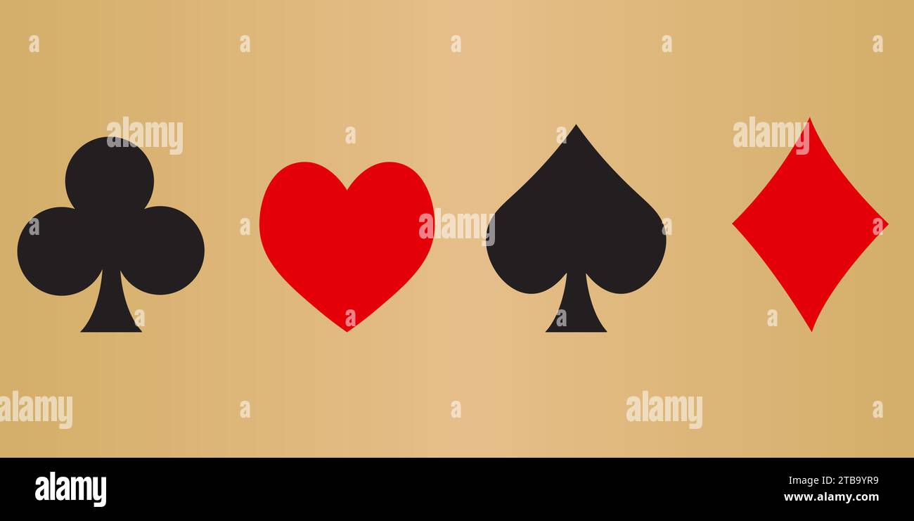 playing cards and poker spade, heart, club, diamond suit flat with