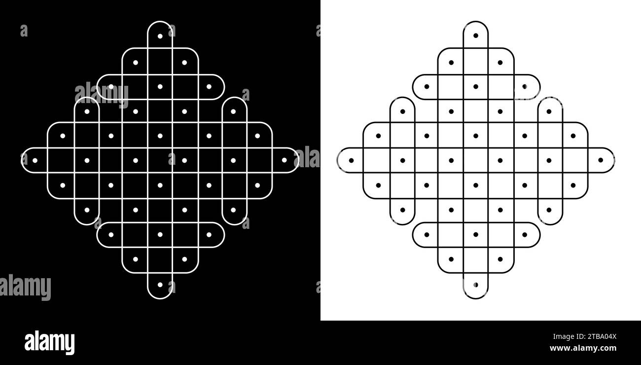 abstract kolam with dots vector illustration in black and white