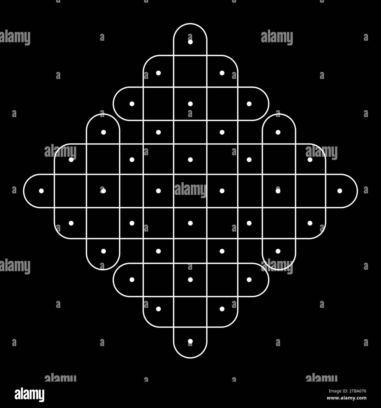 abstract kolam with dots vector illustration in black and white