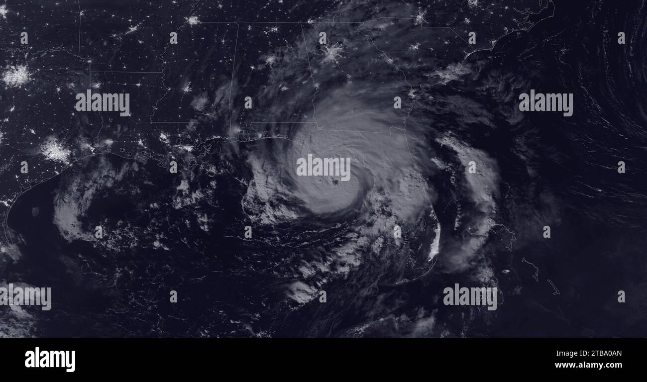 August 30, 2023 - Hurricane Idalia at night. Stock Photo