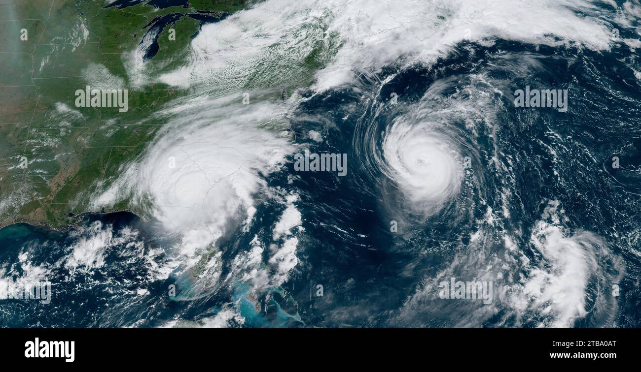 August 30, 2023 - Hurricane Idalia and Hurricane Franklin. Stock Photo