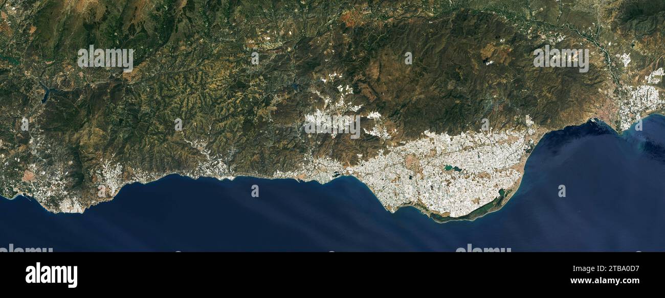 Satellite view of a sea of plastic greenhouses around the town of El Ejido in southeastern Spain. Stock Photo