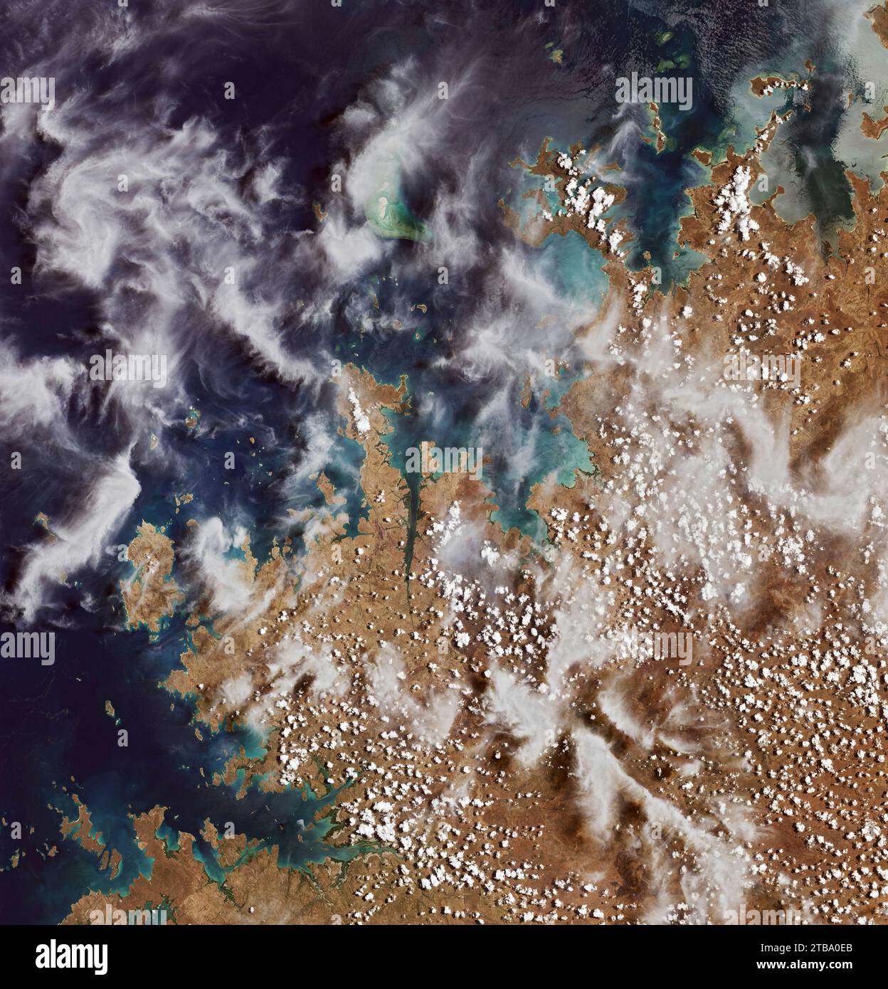 Satellite view of the Coronation Islands along the Kimberly coast in the state of Western Australia. Stock Photo