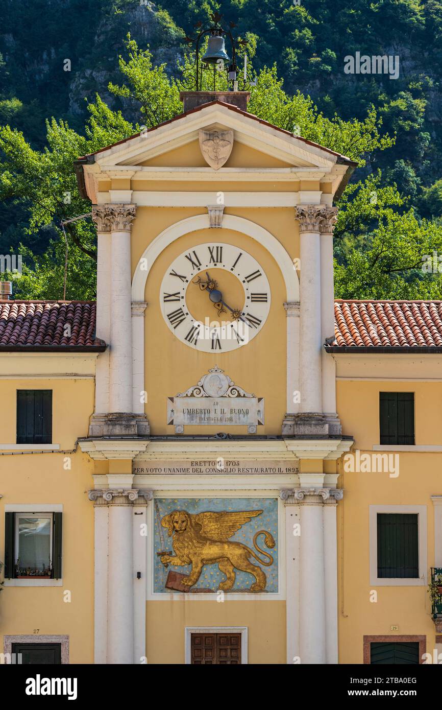 Italy Veneto Brenta Valley - Valstagna - Civic Clock Tower Stock Photo