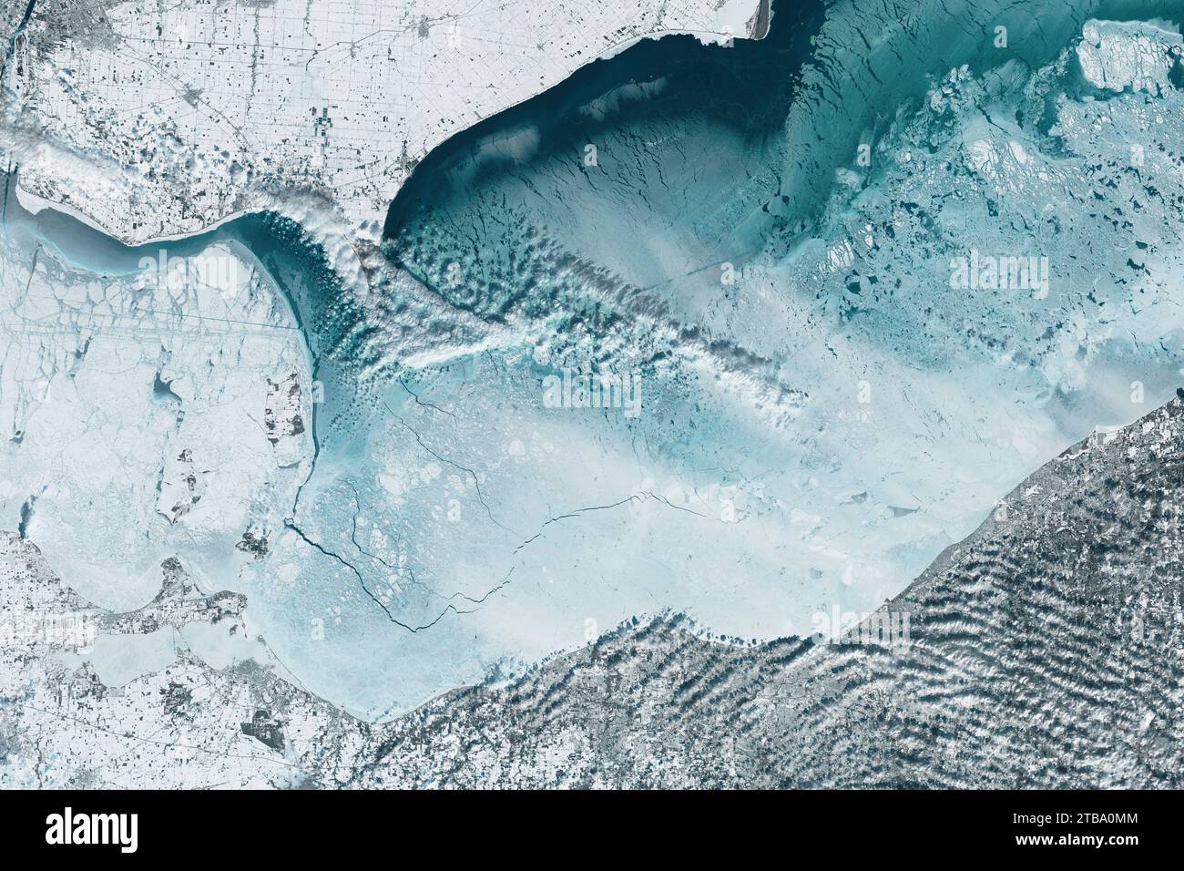 February 5, 2022 - Satellite image of Lake Erie. Stock Photo