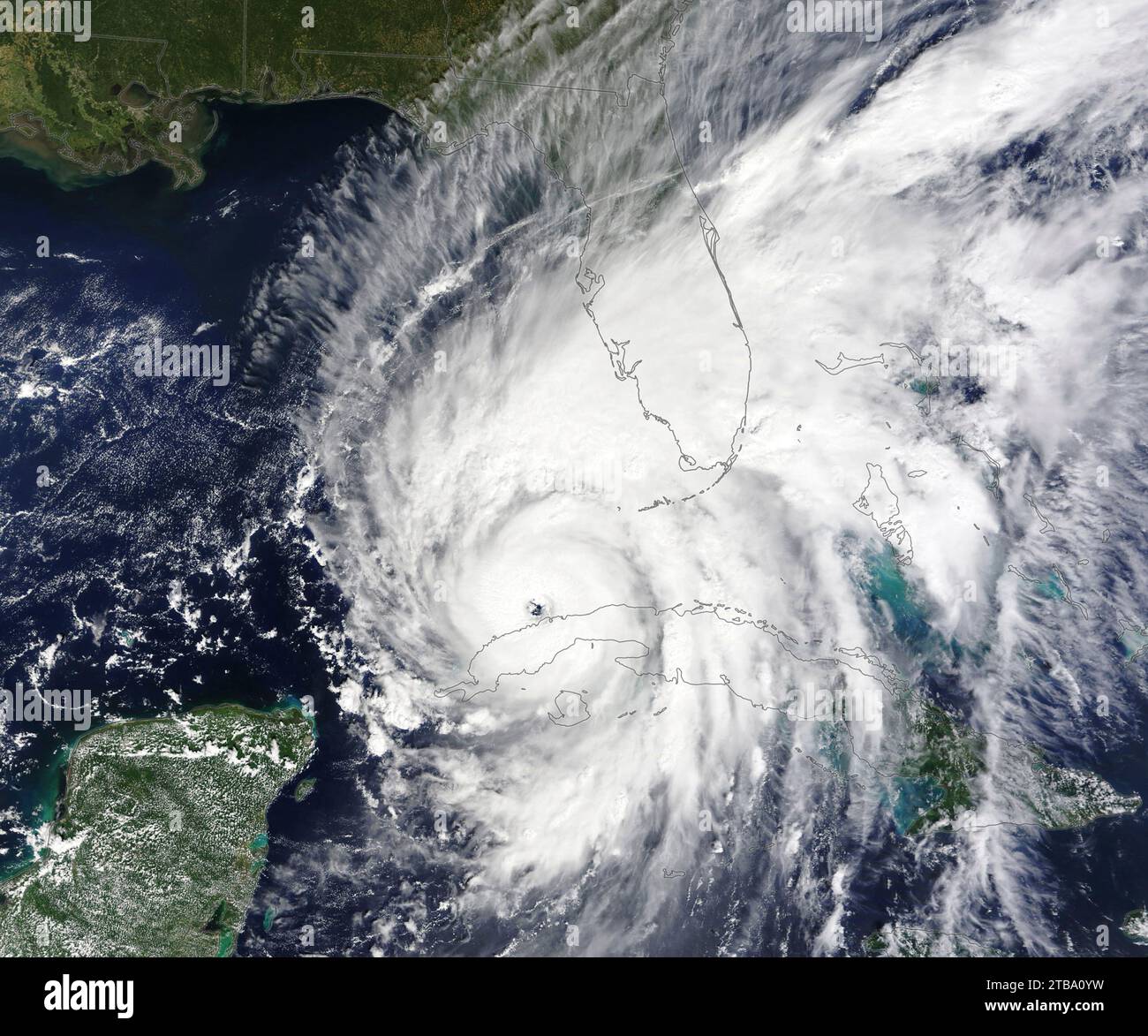 Satellite view of Hurricane Ian entering the Gulf of Mexico with a trajectory aimed at Florida. Stock Photo