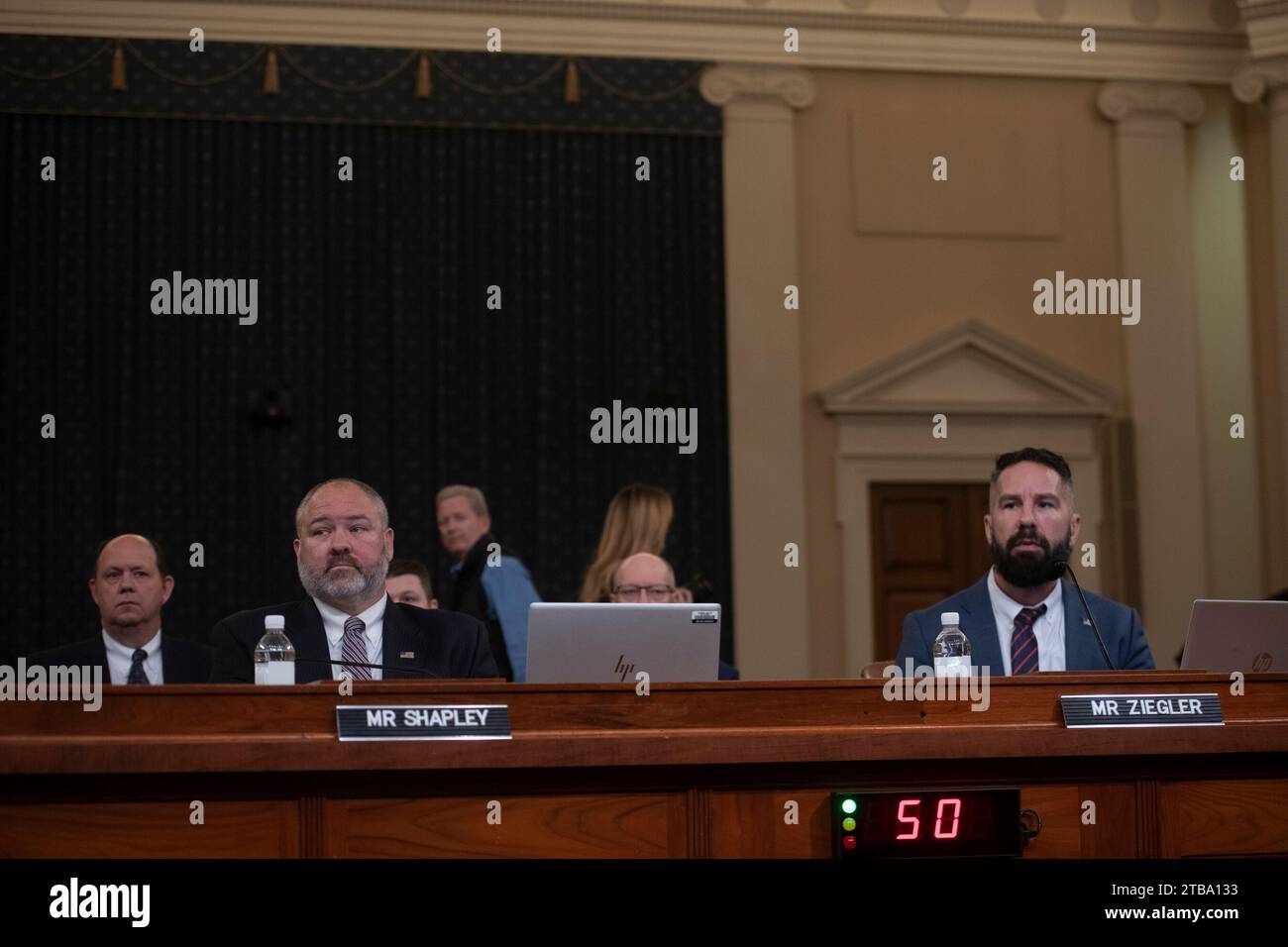 United States Internal Revenue Service whistleblowers Gary Shapley, left, and Joseph Ziegler, right, appear before a United States House Committee on Ways and Means hearing 'Hearing with the IRS Whistleblowers: Hunter Biden Investigation Obstruction in Their Own Wordsâ in the Longworth House Office Building in Washington, DC, Tuesday, December 5, 2023. Credit: Rod Lamkey/CNP Stock Photo