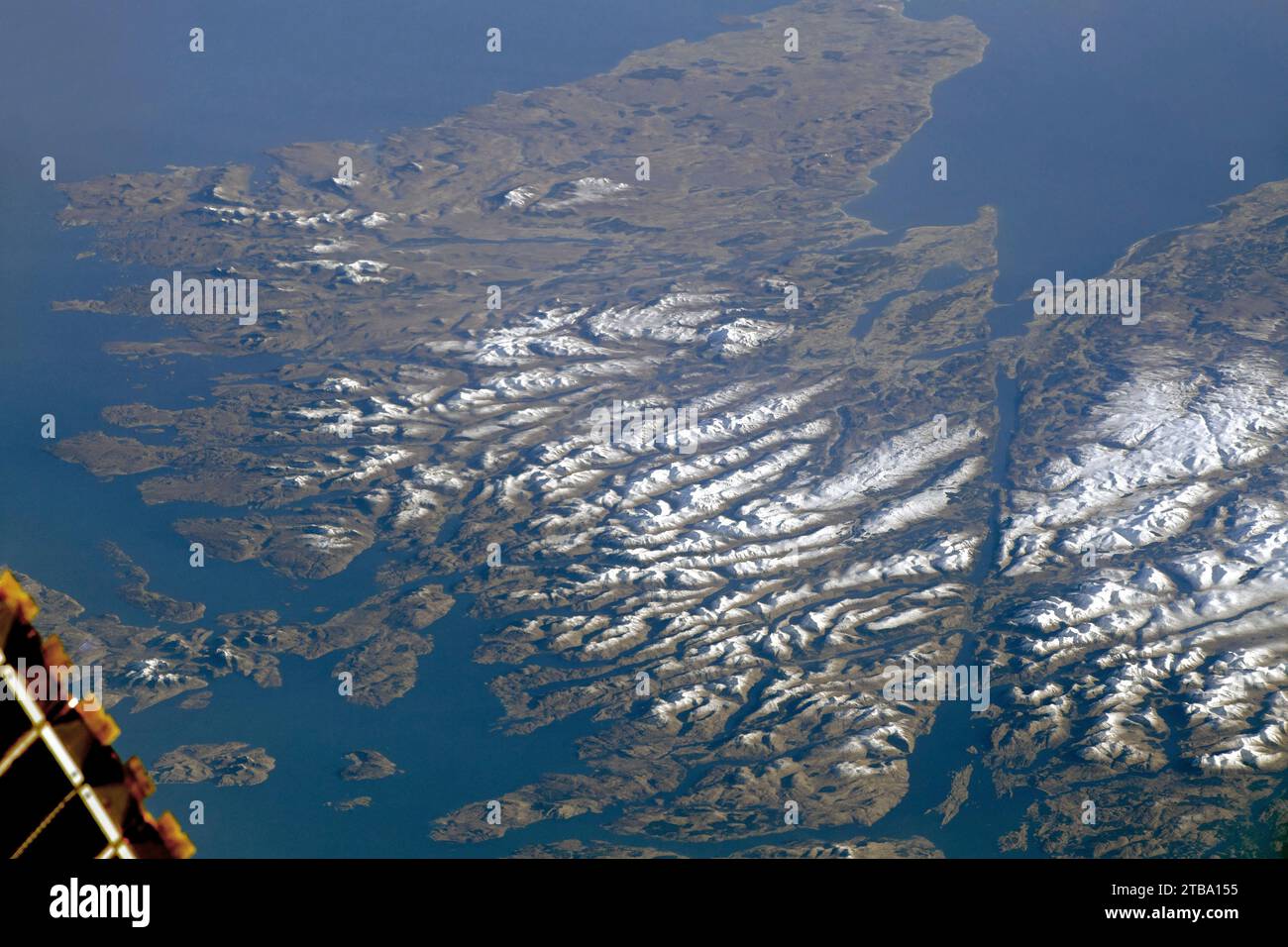 View from space of the Scottish Highlands. Stock Photo