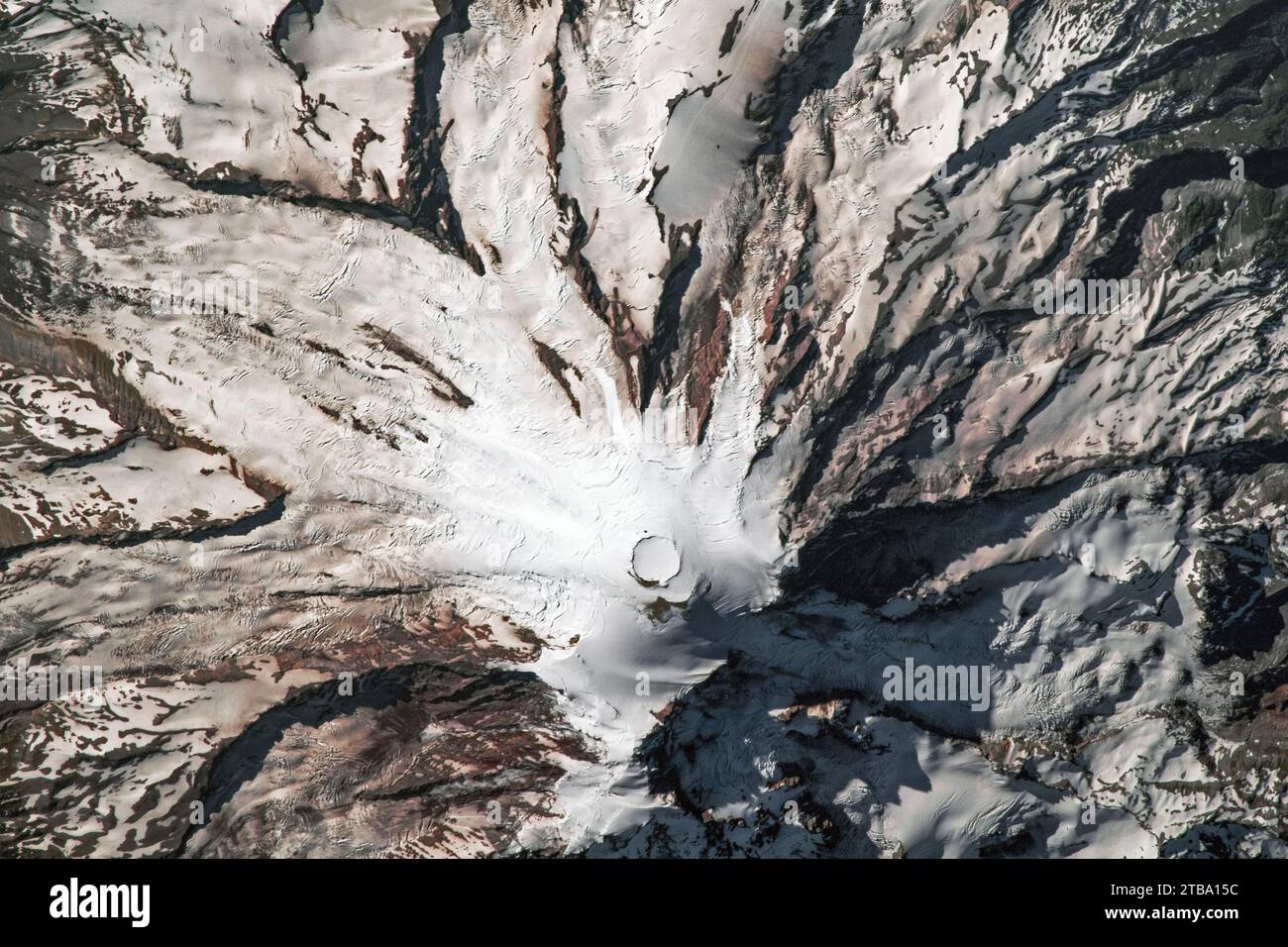 Nadir perspective of Mount Rainier in Washington. Stock Photo