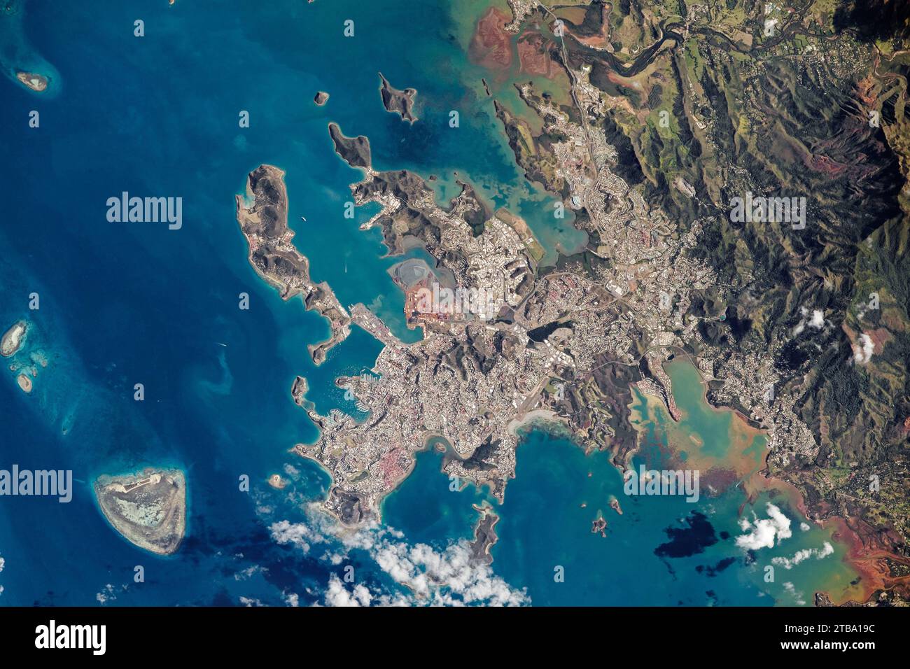 View from space of Noumea, the capital city of New Caledonia. Stock Photo