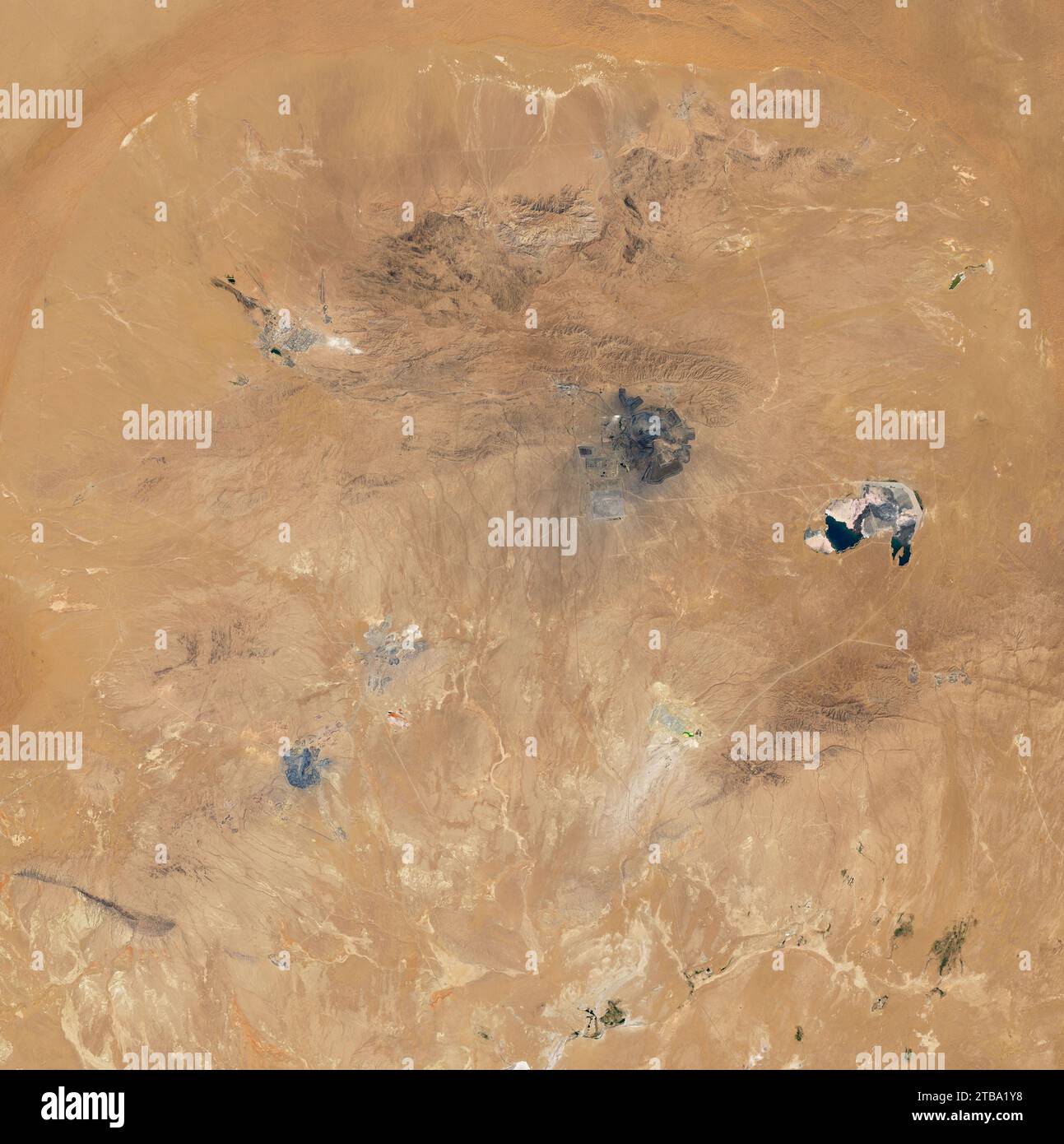 Natural-color satellite image of the Muruntau gold mine in central Uzbekistan. Stock Photo
