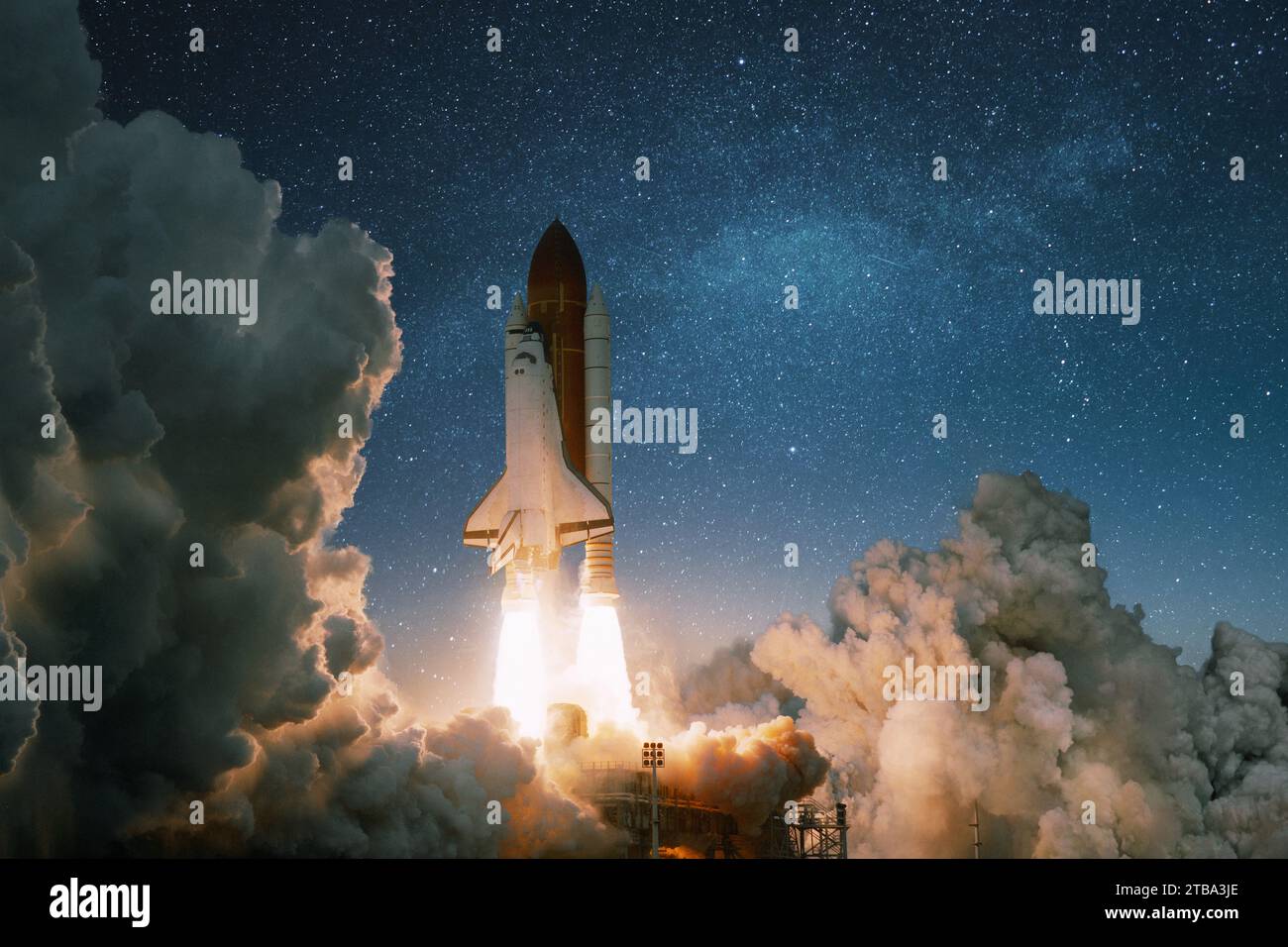 New Ship Rocket flies to Mars Spaceship Shuttle with blast and