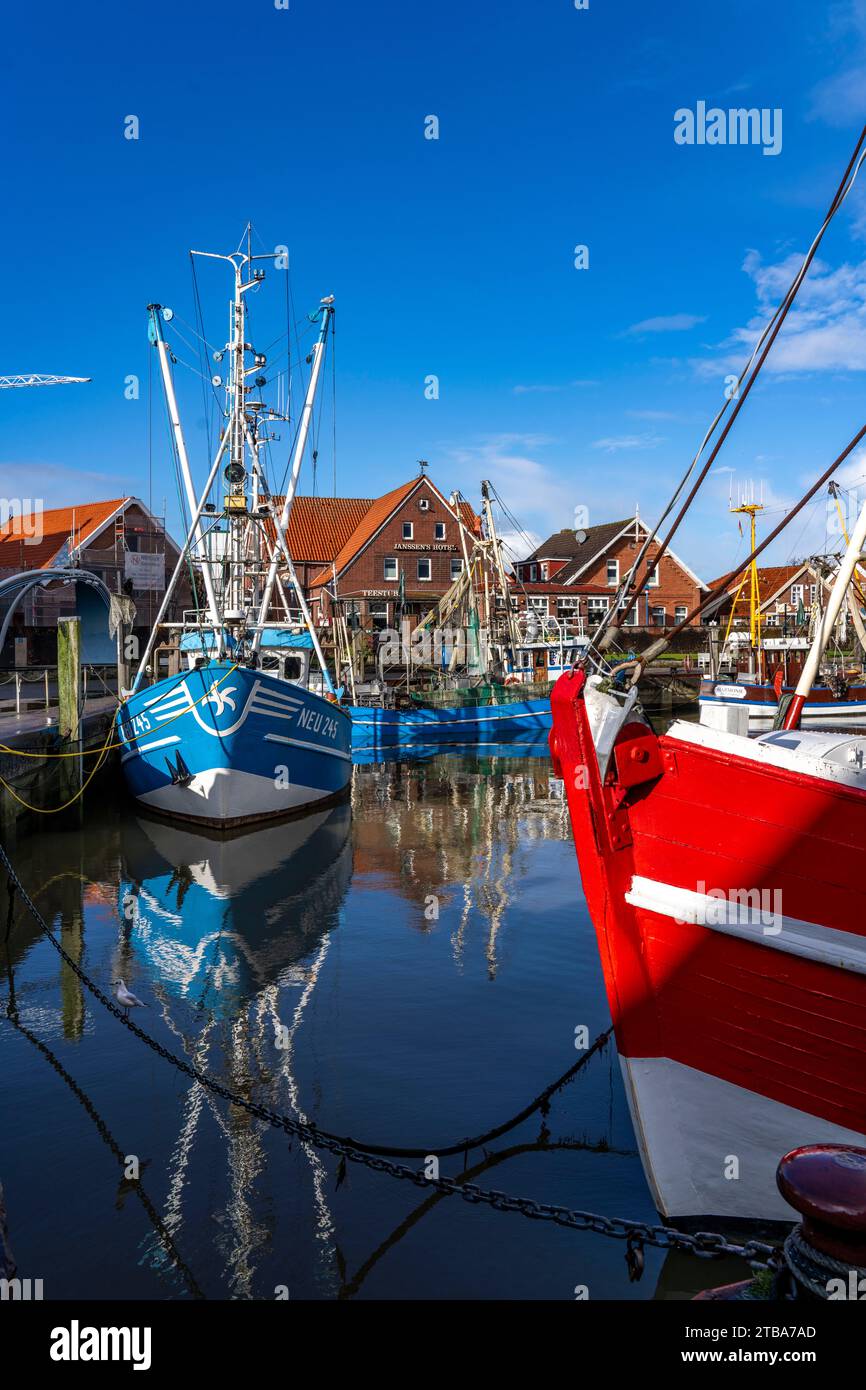 Cutter harbour Neuharlingersiel, shrimp cutter, East Frisia, Lower Saxony, Germany Stock Photo
