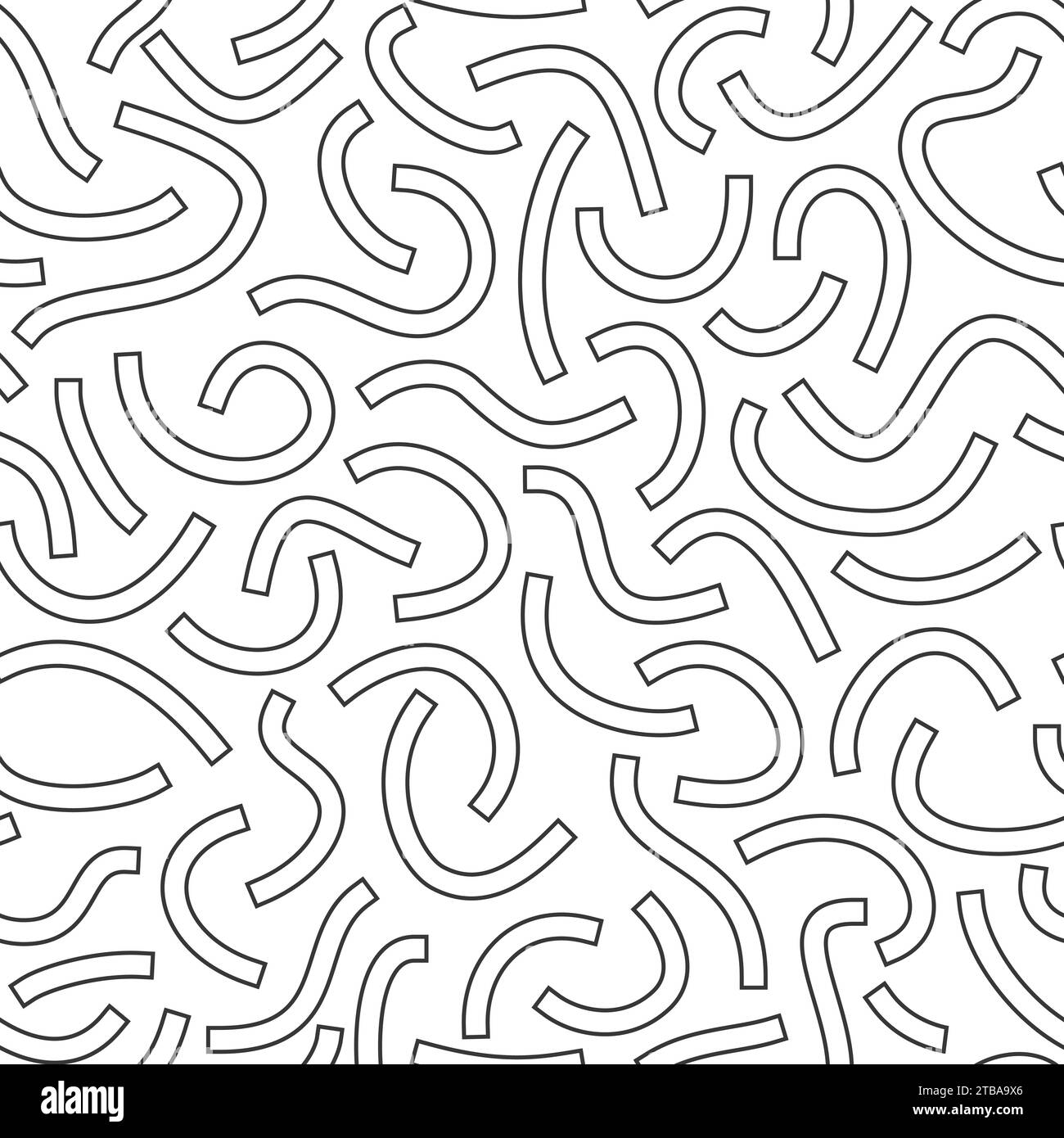 Monochrome geometric seamless pattern. Black outline curved lines Stock ...