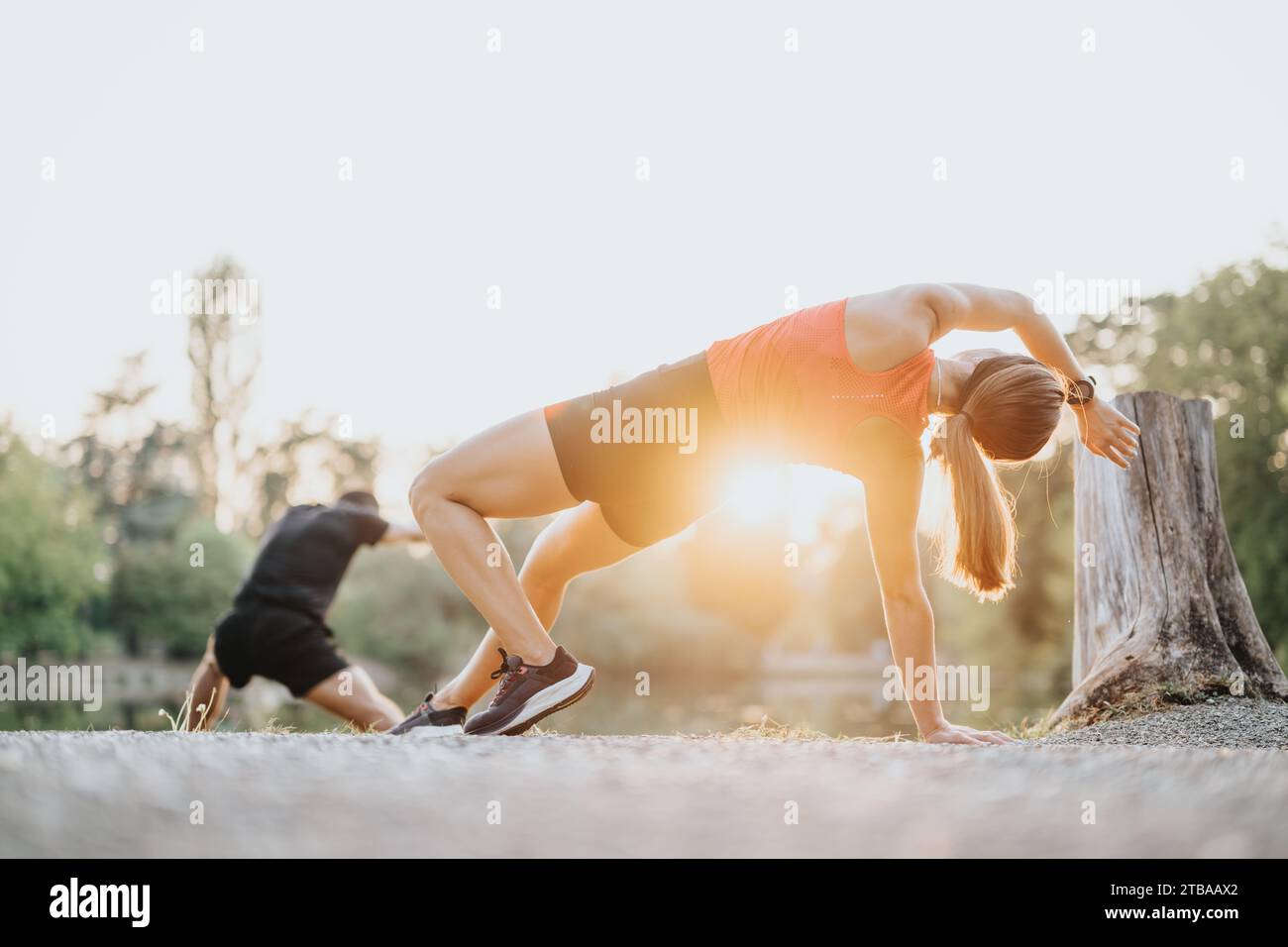 Man woman stretching bodies hi-res stock photography and images - Alamy