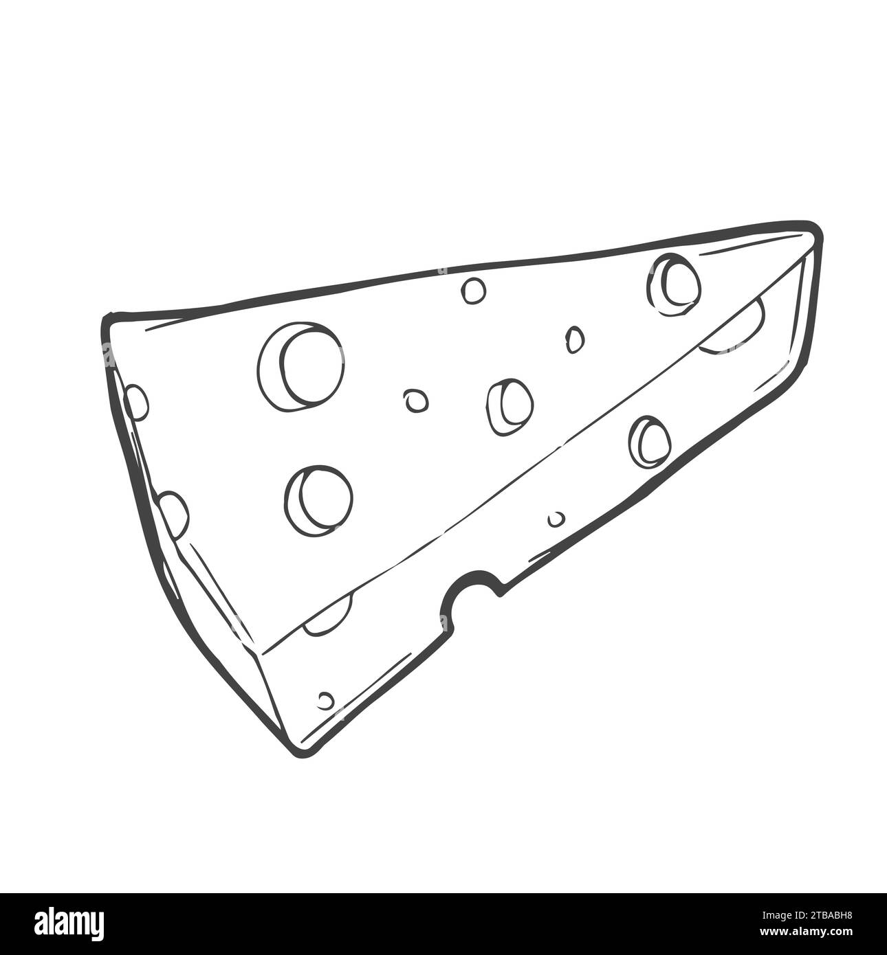 Vector cheese with a black line. Simple food and cooking illustration in doodle style on a white isolated background hand drawn. Design for social Stock Vector