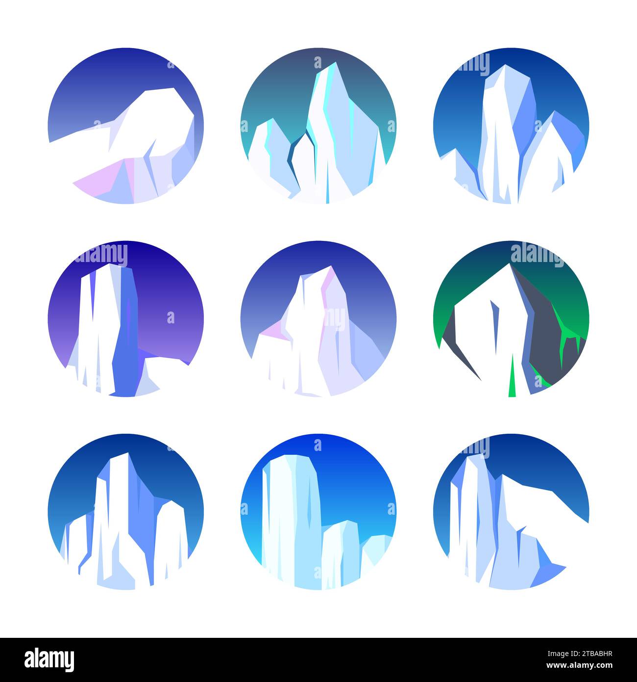 Floating icebergs collection. Drifting arctic glacier, block of frozen