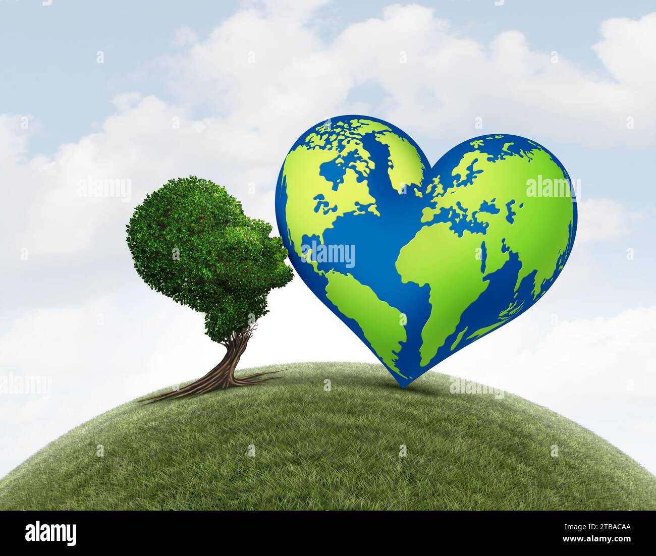 Planet Earth Tree Hug and Sustainability or Conservation as a symbol of eco friendly appreciation as green living and biodiversity for renewable energ Stock Photo