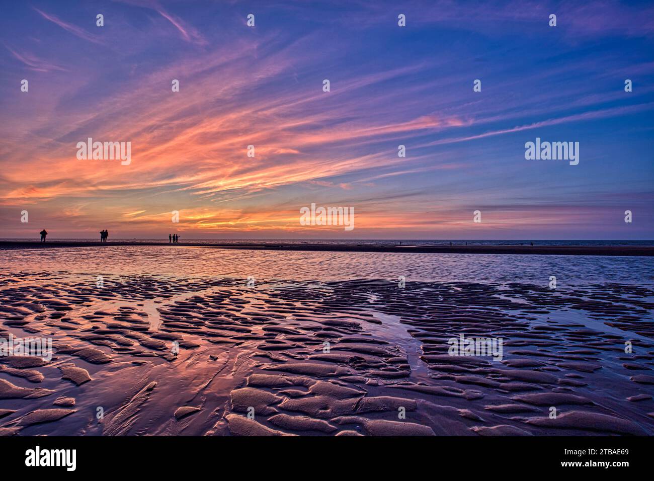 sunset at Atlantoc coast at autumn, HDR, Belgium, Flanders, Oostende Stock Photo