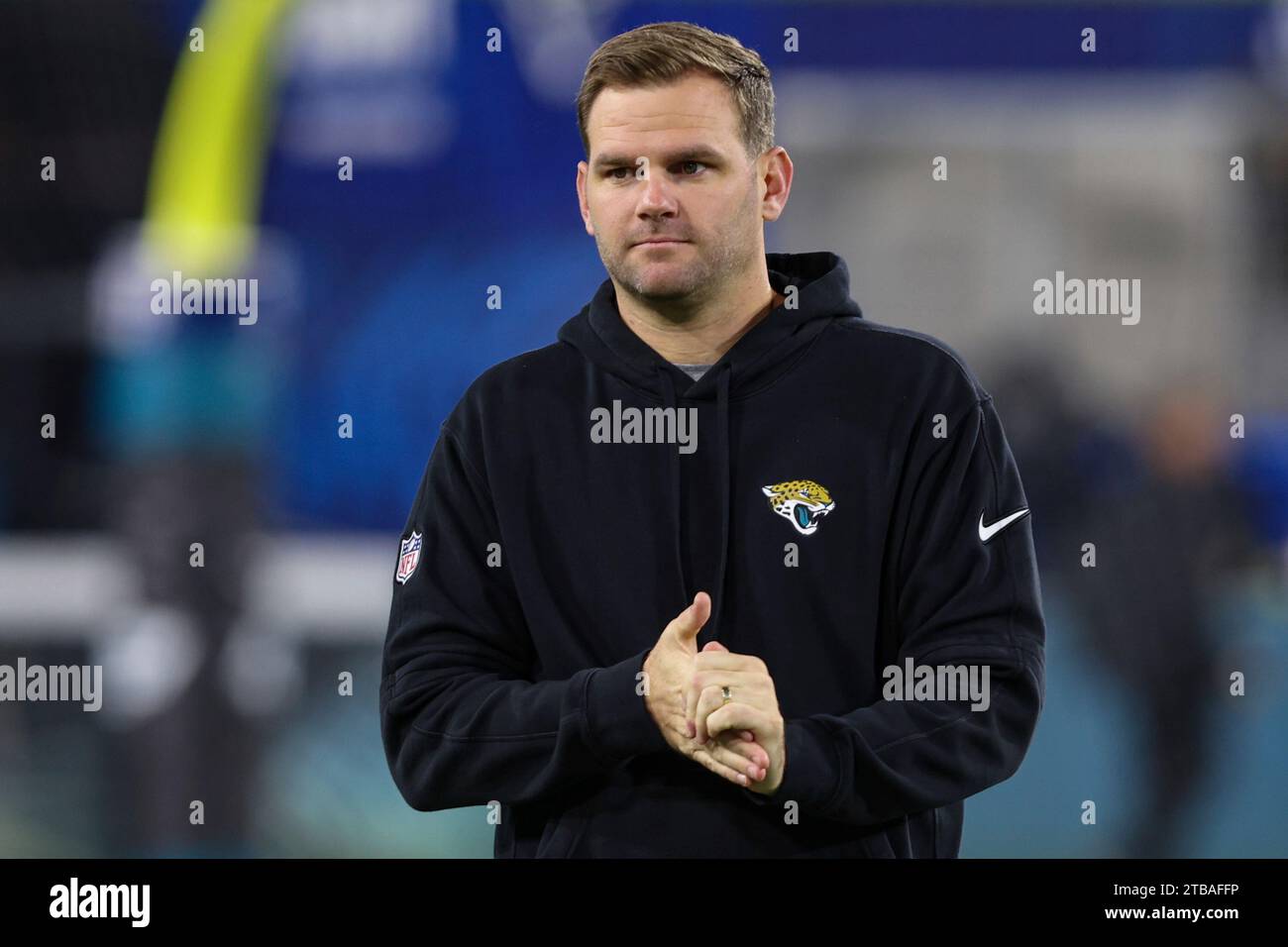 Jacksonville Jaguars offensive coordinator Press Taylor walks the field