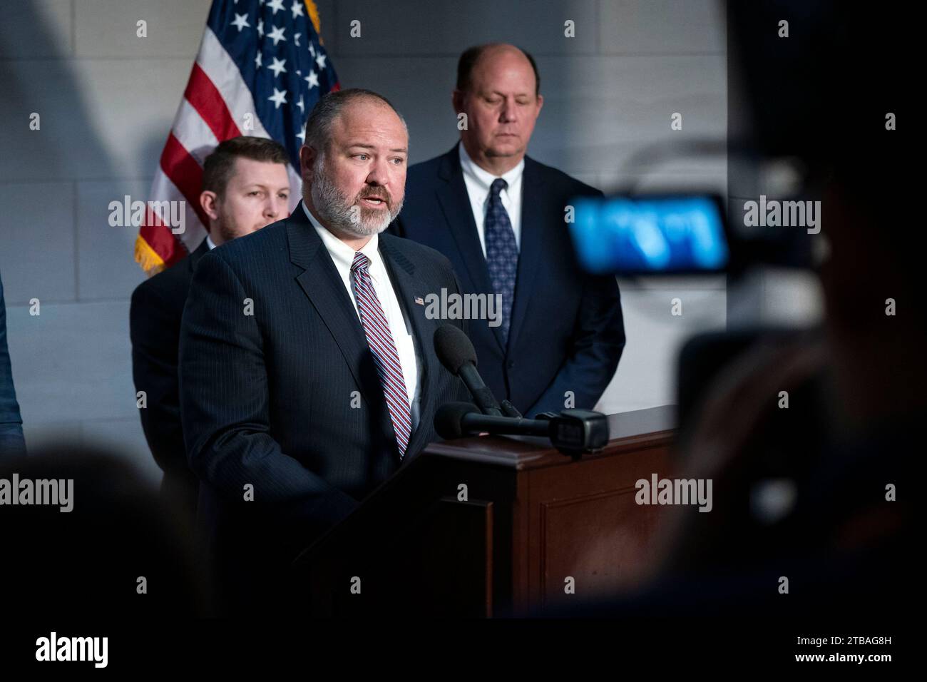 Washington, United States. 05th Dec, 2023. IRS Supervisory Special Agent Gary Shapley speaks during a press conference after testifying during a House Ways and Means Committee hearing on the Hunter Biden investigation in the Longworth House Office Building near the U.S. Capitol in Washington, DC on Tuesday, December 5, 2023. Photo by Bonnie Cash/UPI. Credit: UPI/Alamy Live News Stock Photo