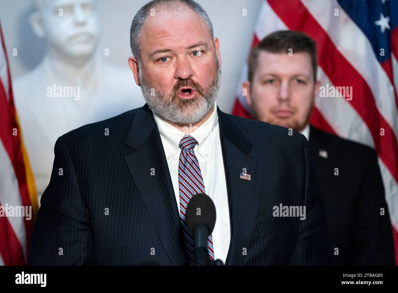 Washington, United States. 05th Dec, 2023. IRS Supervisory Special Agent Gary Shapley speaks during a press conference after testifying during a House Ways and Means Committee hearing on the Hunter Biden investigation in the Longworth House Office Building near the U.S. Capitol in Washington, DC on Tuesday, December 5, 2023. Photo by Bonnie Cash/UPI. Credit: UPI/Alamy Live News Stock Photo