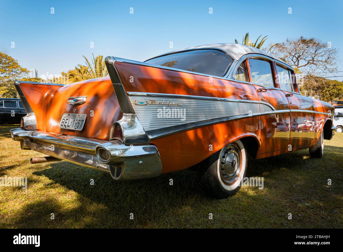 Vehicle Chevrolet Bel Air 1957 on display at the monthly meeting of vintage cars in the city of Londrina, Brazil. Stock Photo