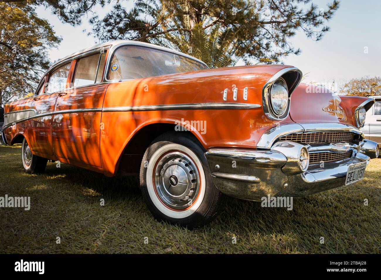 Vehicle Chevrolet Bel Air 1957 on display at the monthly meeting of vintage cars in the city of Londrina, Brazil. Stock Photo