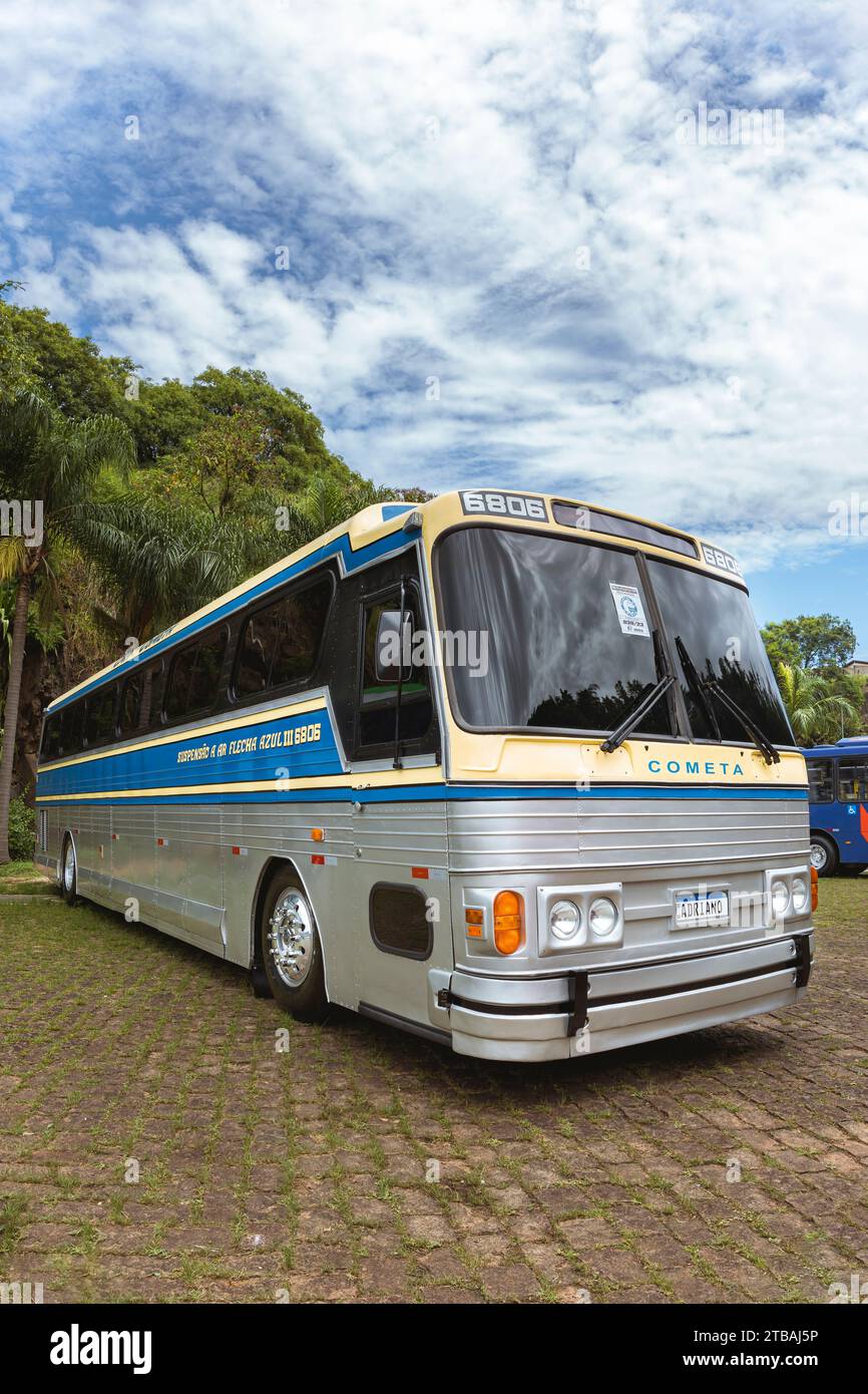 Bus vehicle CMA Cometa Scania K124 IB 2001 on display at Bus Brasil Fest  2022 show, held in the city of Barueri Stock Photo - Alamy