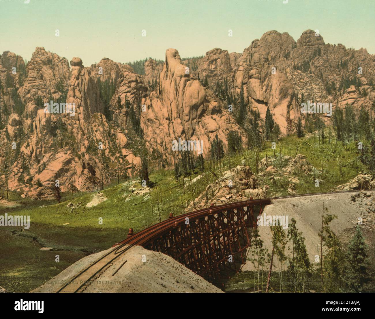 Gold Camp Road, Colorado Springs and Cripple Creek District Railway, Cathedral Park, Garden of the Gods, Colorado Springs, Colorado 1901. Stock Photo