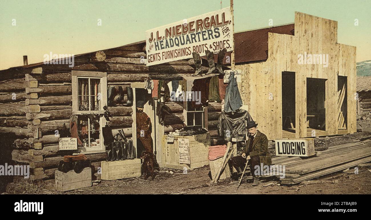 J. L. Niebergall Headquarters for Gents Furnishings, Boots & Shoes, Cripple Creek, Teller County, Colorado 1898. Stock Photo